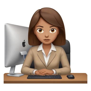 Uma mulher de cabelo castanho que é professora e um pouco brava a trabalhar no computador sem usar óculos sticker