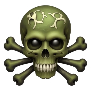 a poisonous cloud of gas, dark swamp color, with an image of a skull and two crossed bones behind the skull sticker