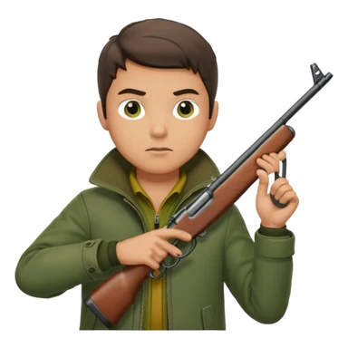 male hunter aiming a rifle, minimal background sticker