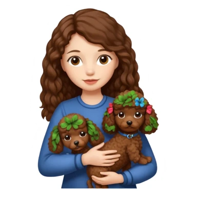 dziewczyna, długie brązowe włosy z małym brązowym pudlem na ręce sticker