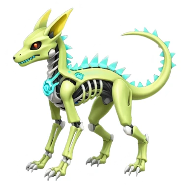futuristic neon-glowing-lime-green Skeleton-Cyborg-Manectric-Electrike-Salandit-Cubone-Umbreon-Marowak-Draco-Fakémon-hybrid-creature (full body), 4 legs sticker