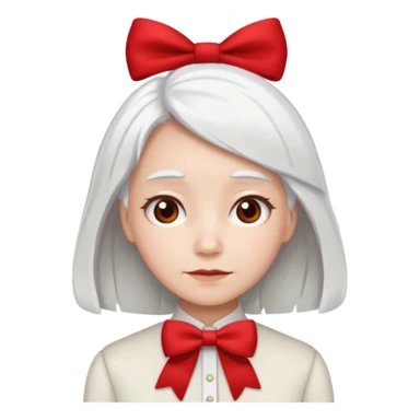 back view of white hair with red bow sticker