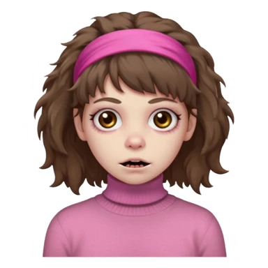 brown fluffy haired zombie with pink turtleneck sweater and hair band sticker