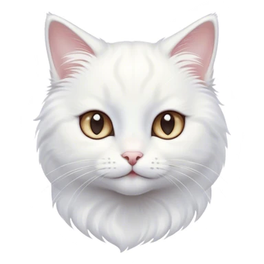 Cinematic Cute White Cat Portrait Emoji, Head tilted with a soft, gentle smile and sparkling eyes, featuring a silky, pristine white fur with subtle silver highlights, simplified yet irresistibly adorable, highly detailed, glowing with a warm, snowy glow, high shine, radiating affectionate charm and tender grace, styled with a light, playful outline, capturing the essence of a cute white cat that looks as if it could melt your heart with a single blink! sticker