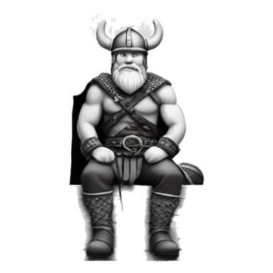 Viking sitting on ledge Black and whi sticker