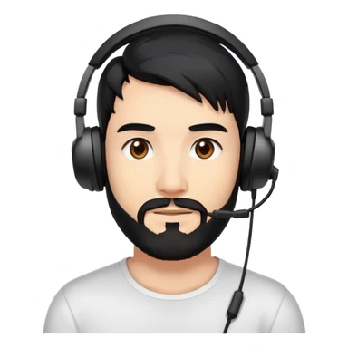 A person with black hair, brown eyes, a black beard, wearing a gaming headset sticker