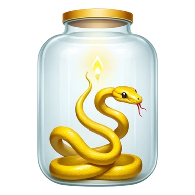 un sarepente giallo che emette luce da dentro un contenitore di vetro disposto in orizzontale sticker