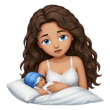 Girl with olive skin, blue eyes, brown dark insanely wavy long hair, white camisole asleep  sticker