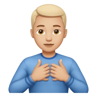 cartoon-style character, finger touching chest, confident or expressive face, simple emoji-style, white background sticker