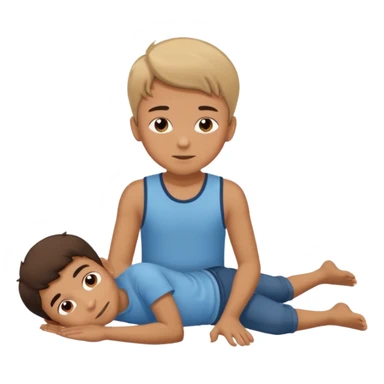 A boy lying down on the floor with love sticker