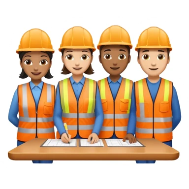 group of railway engineers mixed races and genders behind a table sticker