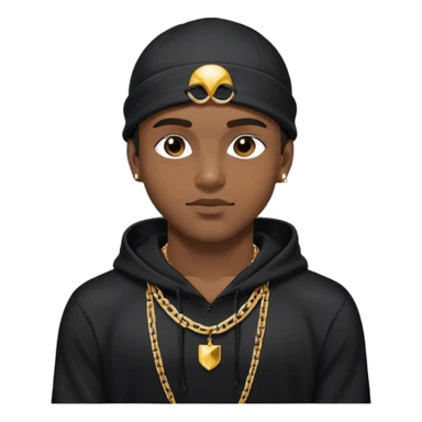 Brown skin man wearing a black swim cap wearing a gold chain and black hoodie sticker