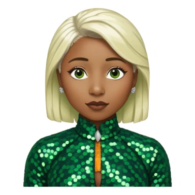 Cynthia Erivo with platinum blonde hair, dark green sequin outfit sticker
