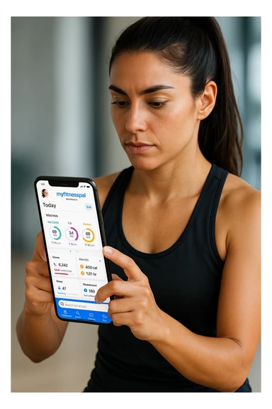 Donna sportiva che usa app contacalorie come myfitnesspal sticker