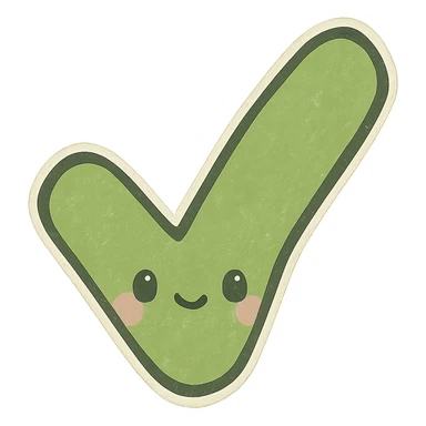 Edit the green check mark to mean yes, in the same hand-drawn chibi sticker style as the reference image, with a similar outline and texture, no background (transparent). sticker