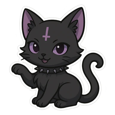 gothic chibi sticker, black and purple cat, adorable and playful, chibi style sticker