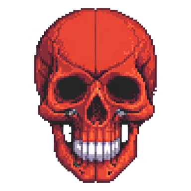 pixelated skull in red and black color scheme sticker