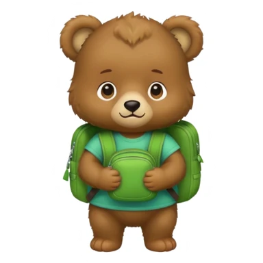 baby bear wear green backpack sticker