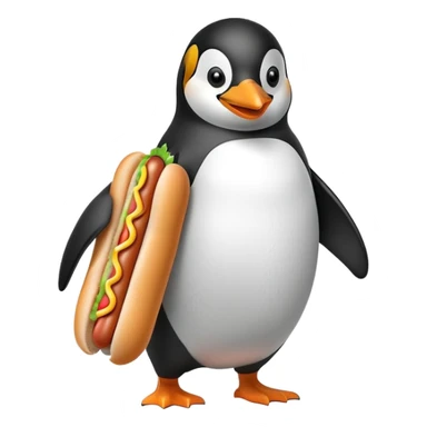 Penguin eating a hot dog sticker