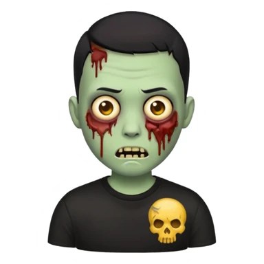 zombie emoji with buzz cut black hair and black t-shirt  sticker