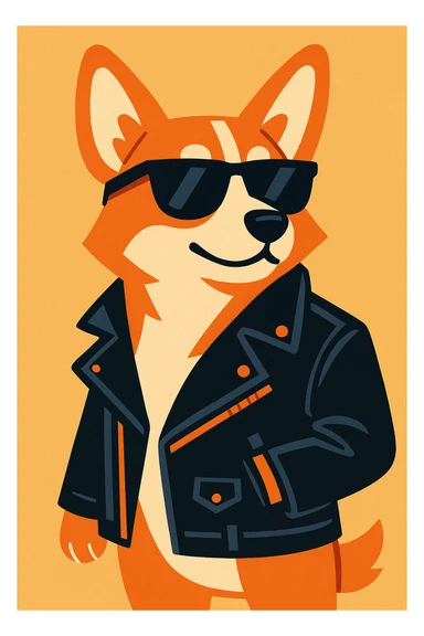 cool corgi with a leather jacket sticker