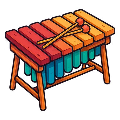 marimba de madera, instrumento musical, estilo cartoon colorido sticker