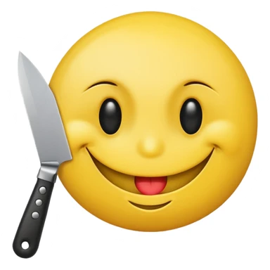 a mischievous smiley face with a knife through one eye, playful yet dark sticker