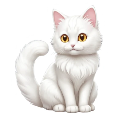 cinematic-[white cat]-realistic-full-body-sitting-emoji,-tail-curled-playfully-around-its-paws,-head-tilted-dramatically,-fluffy-[white]-fur,-simplified-yet-realistic-focused-features,-highly-detailed,-glowing-with-an-almost-sarcastic-glow sticker