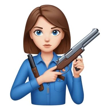 White girl brown hair blue eyes holding gun at you sticker