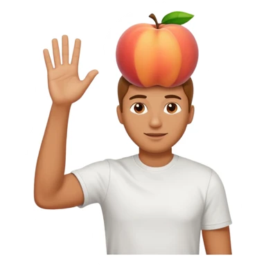 A large peach in front of a man waving sticker