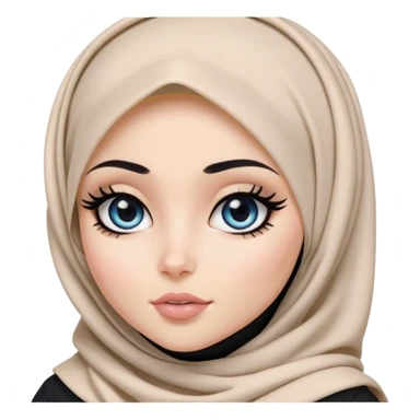 pretty bratz girl, hijabi, dark blue eyes, black eyeliner, pale skin, black clothes sticker