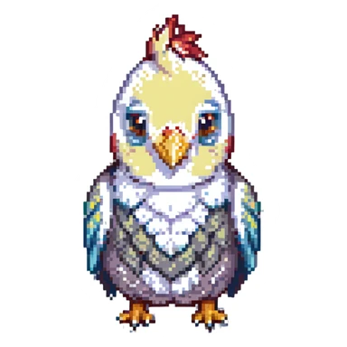cute and colorful cockatiel, pixel art style sticker