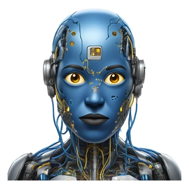 Blue cyborg with yellow eyes wires and circuits  sticker