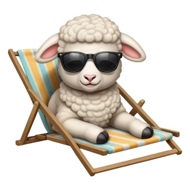 Lamb lying beside beach on chair with sunglasses  sticker
