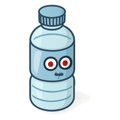 A water bottle with red eyes sticker