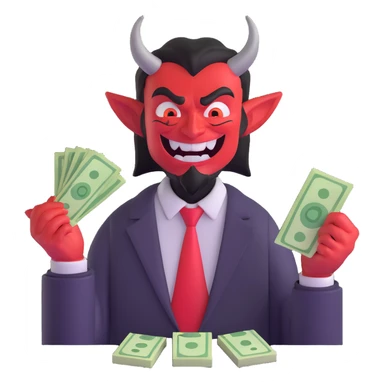 sinister demon salesman counting money with evil smile sticker