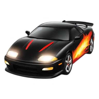 black sports car with red detailing with fire coming from twin exaust sticker