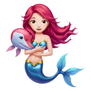 Pink dolphin emoji with ariel mermaid sticker