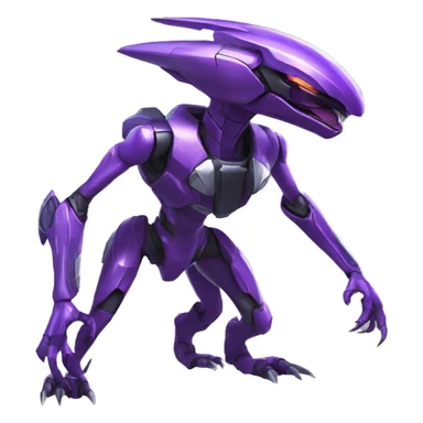 a shiny purpleGenesect-Raptor-Fakémon—hybrid with a futuristic visor-helmet full body sticker