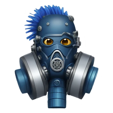 cyborg head with dark blue steampunk respirator mask and dark blue Mohawk  sticker