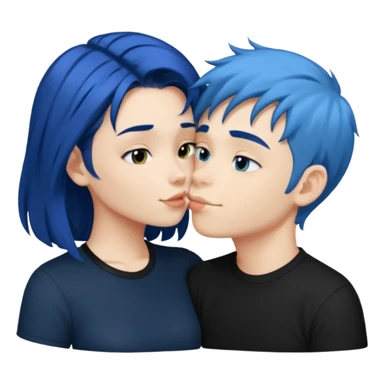 Loving dark Blue hair girl kissing blue hair boy both wearing black shirts sticker