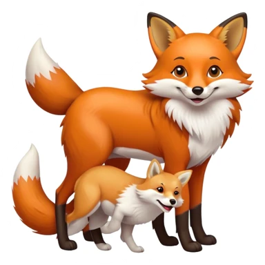 A fox playing with a dog  sticker