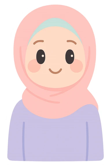 wanita berhijab, modern illustration style, friendly expression sticker