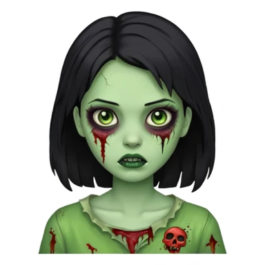 Menina zumbi com cabelo preto médio e verde e zumbi sticker