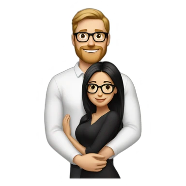 Tall white man brown hair hugging small latina long black hair square glasses sticker