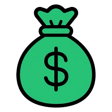 green money bag with a dollar sign, color outline style, black outline, simple and clean, no text or extra symbols sticker