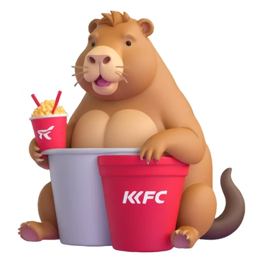 Muscular capybara with bulging muscles sitting in a KFC bucket sticker