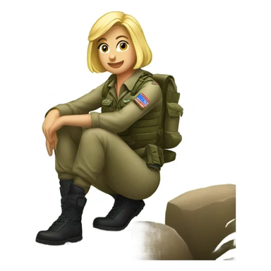 Blonde female paratrooper squatting in the woods sticker
