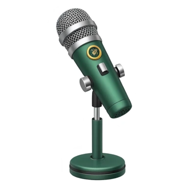 dark green microphone on stand, shape as in reference, minimalist, no emojis or faces sticker