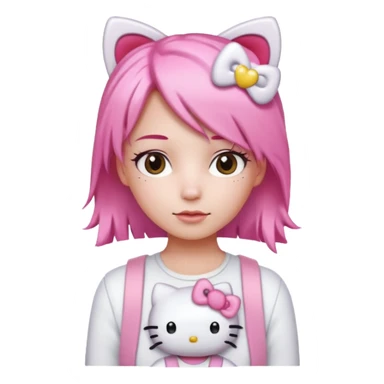 Female pink hair Wearing white and light pink clothing with hello kitty accessories sticker